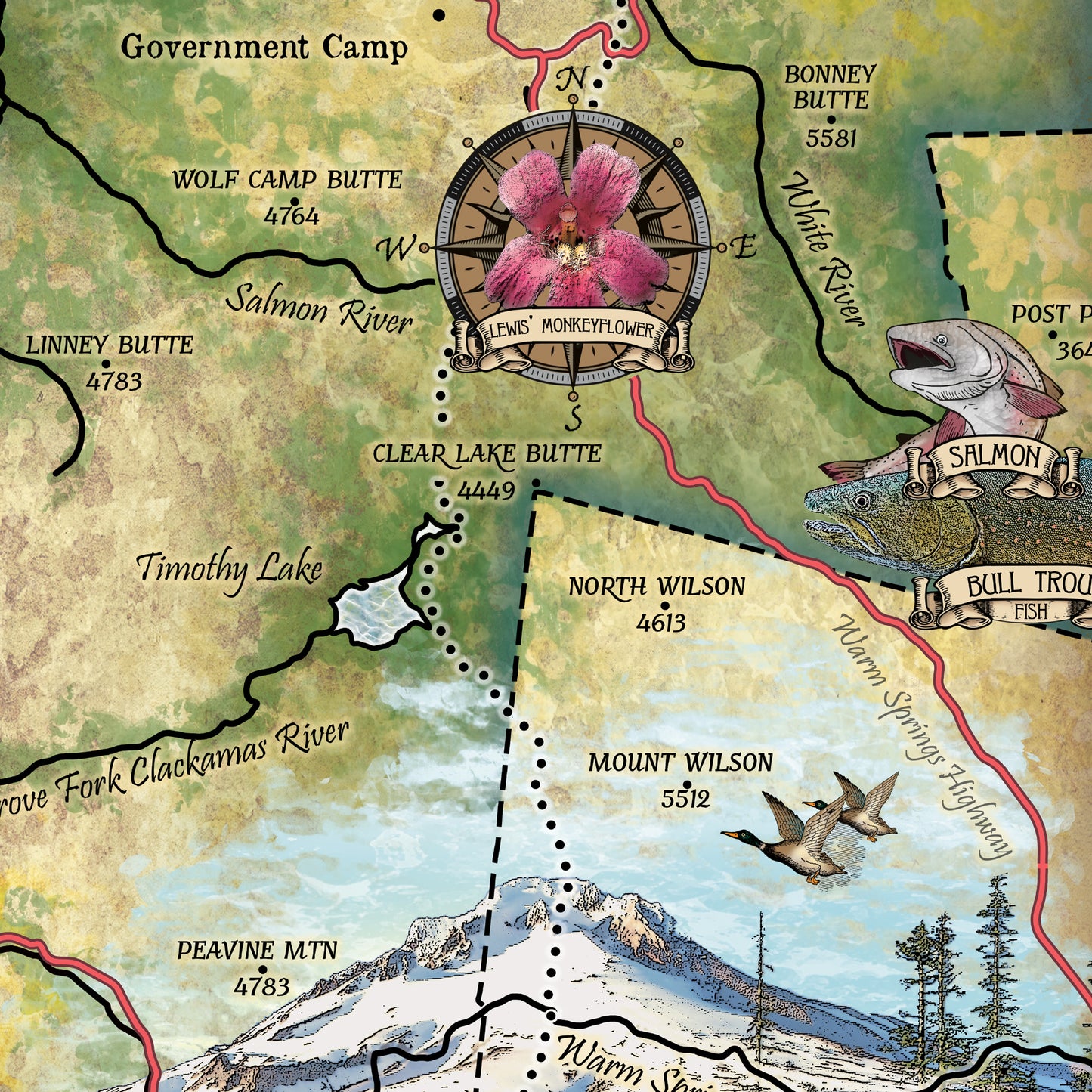 Mt.Hood Recreation Area Park Oregon Antique Map Art Blanket Throw Sherpa Fleece Artwork Blanket For Bed Sofa Couch Travel Gift