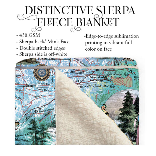 Bridger Bowl Montana Bozeman Map Sherpa Fleece Blanket Double Stitched Edges Cozy Luxury Fluffy Super Soft 430 GSM Polyester Throw Blanket