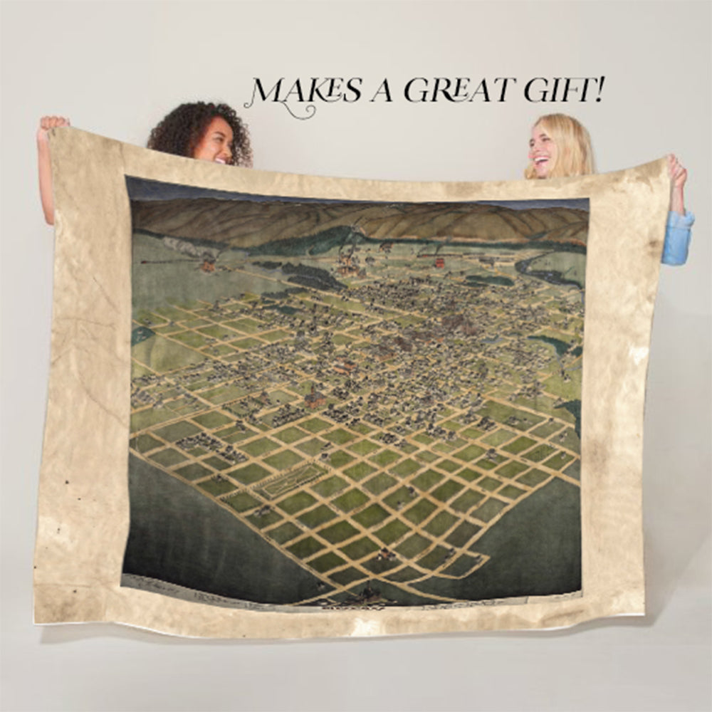 Montana Bozeman Birds Eye View Old Montana Map Blanket Double Stitched Edges Cozy Luxury Fluffy Super Soft 430 GSM Polyester Throw Blanket