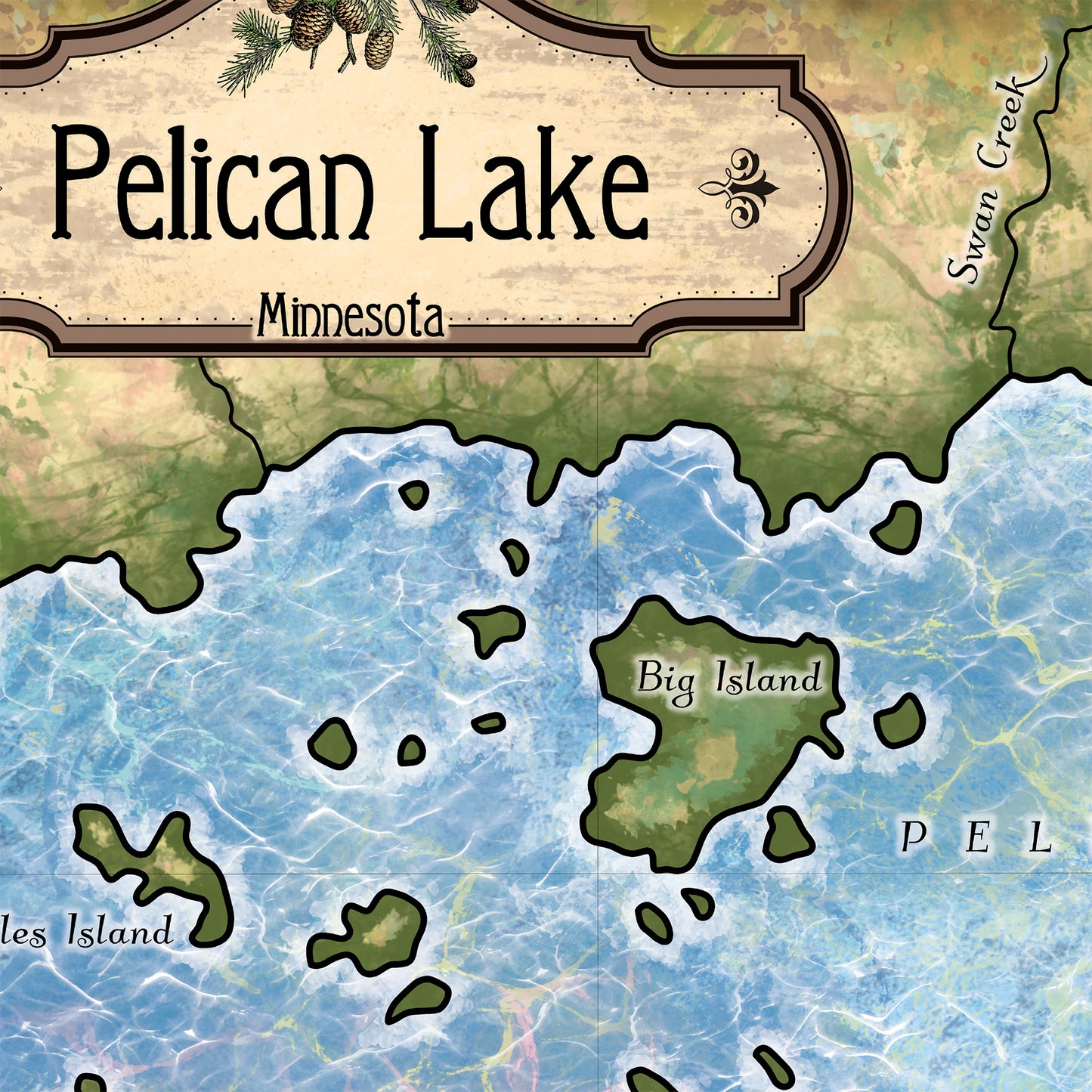 Great River Arts Pelican Lake Historic Map Reproduction Artwork Wall Art Print Vintage