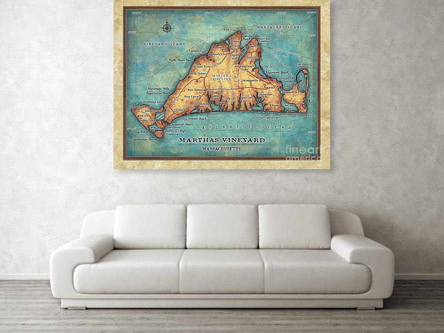 Martha’s Vineyard Massachusetts Vintage Map Art Poster Print Vintage Style Inspirational Wall Art Poster For Home Decor Office Bedroom Canvas Classroom Decor & Great Travel Gift