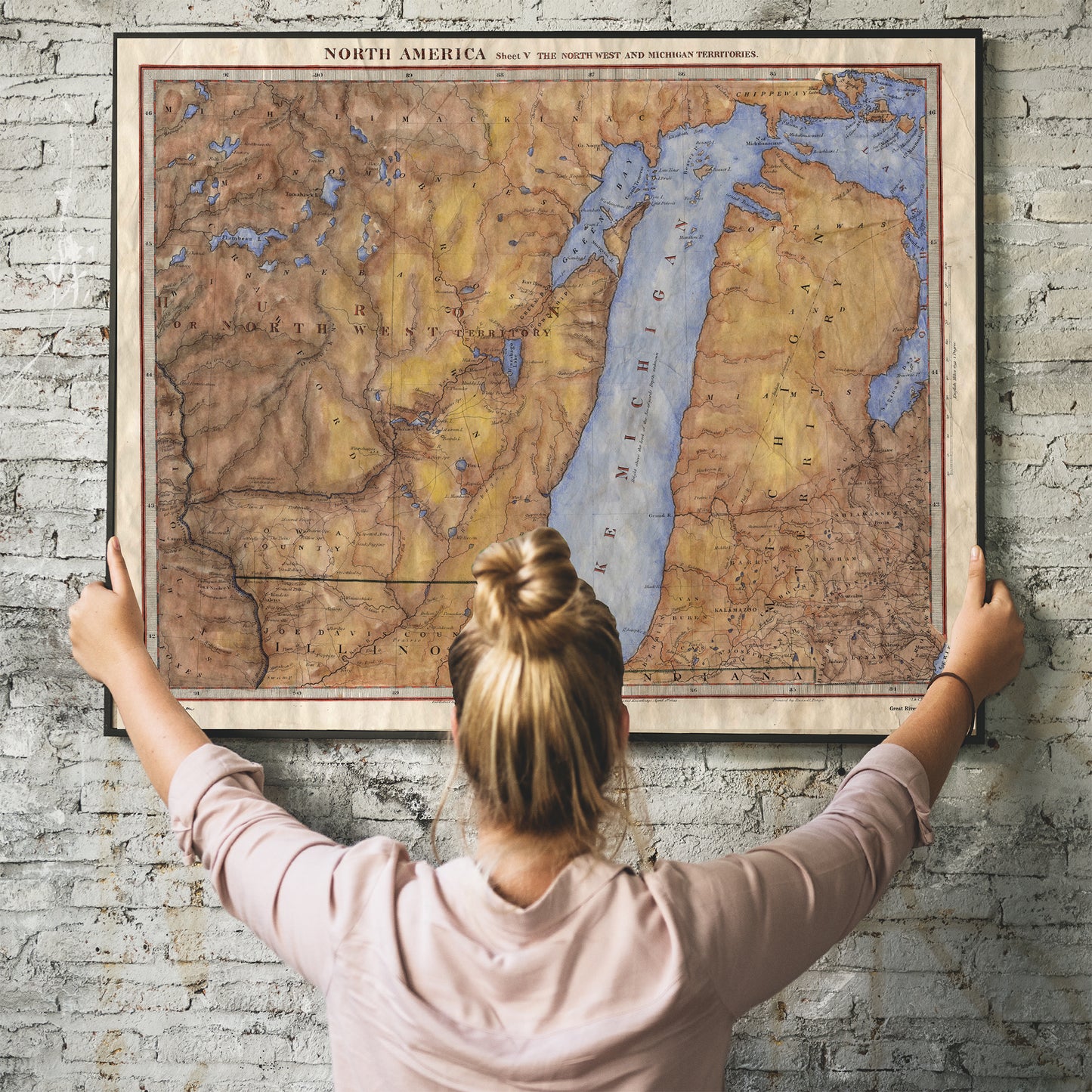 Great River Arts Antique Lake Michigan Sduk Historic Map Reproduction Artwork Wall Art Print Vintage