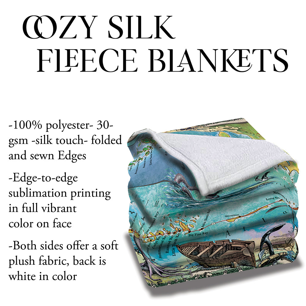 Key Pirates Original Historic Florida Map Blanket Double Stitched Edges Cozy Luxury Fluffy Super Soft 430 GSM Polyester Throw Blanket