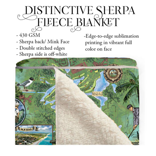 Palm Beach Gardens Florida Map Sherpa Fleece Blanket Double Stitched Edges Cozy Luxury Fluffy Super Soft 430 GSM Polyester Throw Blanket