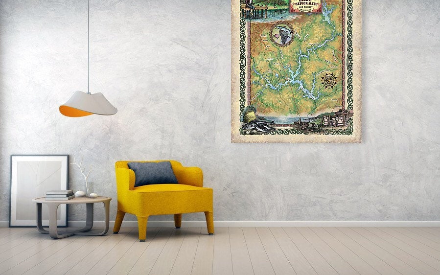 Lake Sinclair, sinclair lake, lake sinclair map, old maps georgia, wall art, sinclair cabin decor, large wall map art, lake gift, lake house