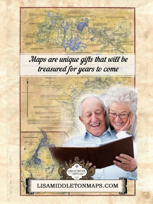 105 Mississippi River Pike's map of the Upper Mississippi River 11x14" vintage historic antique map poster print by Lisa Middleton