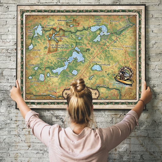 Great River Arts Lakes of Sw Waukesha County Historic Map Reproduction Artwork Wall Art Print Vintage