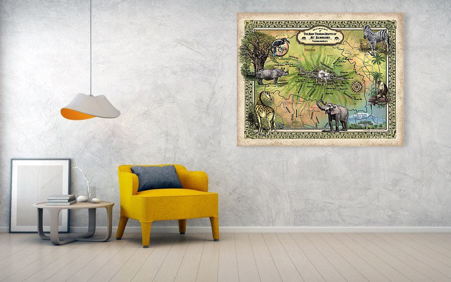 MT KILIMANJARO, mt Kilimanjaro map, safari decor, africa gifts, africa print, African Art, kenya map, safari map, African decor, Rwanda map