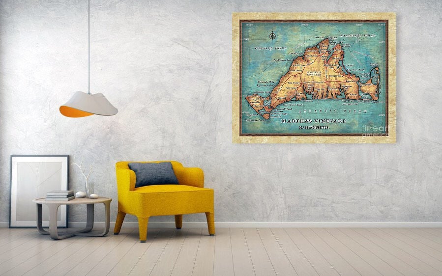 Martha’s Vineyard Massachusetts Vintage Map Art Poster Print Vintage Style Inspirational Wall Art Poster For Home Decor Office Bedroom Canvas Classroom Decor & Great Travel Gift