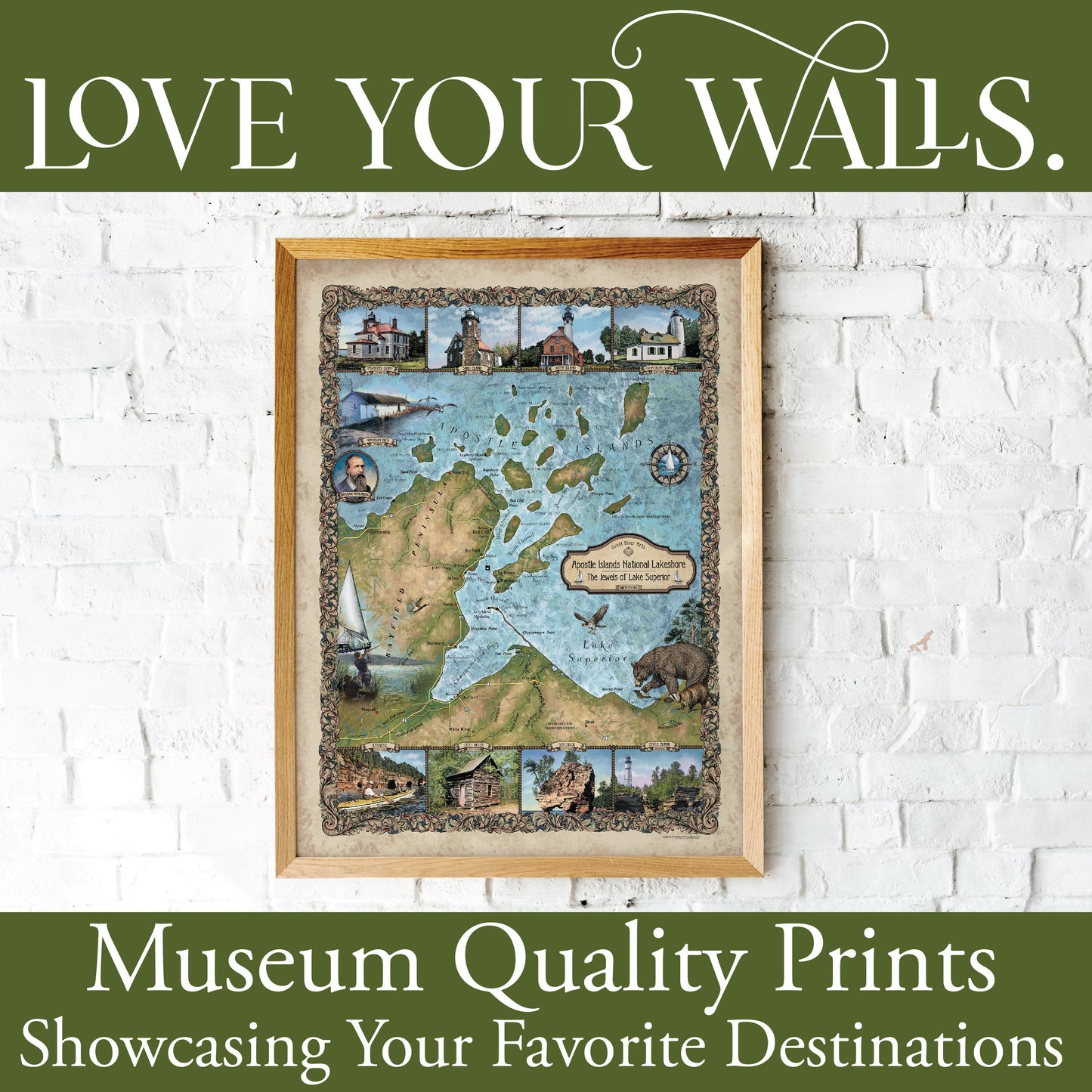 Great lakes art, Apostle Islands, apostle islands map, vintage wall art, great lakes map, great lakes, lake superior art, lake superior map