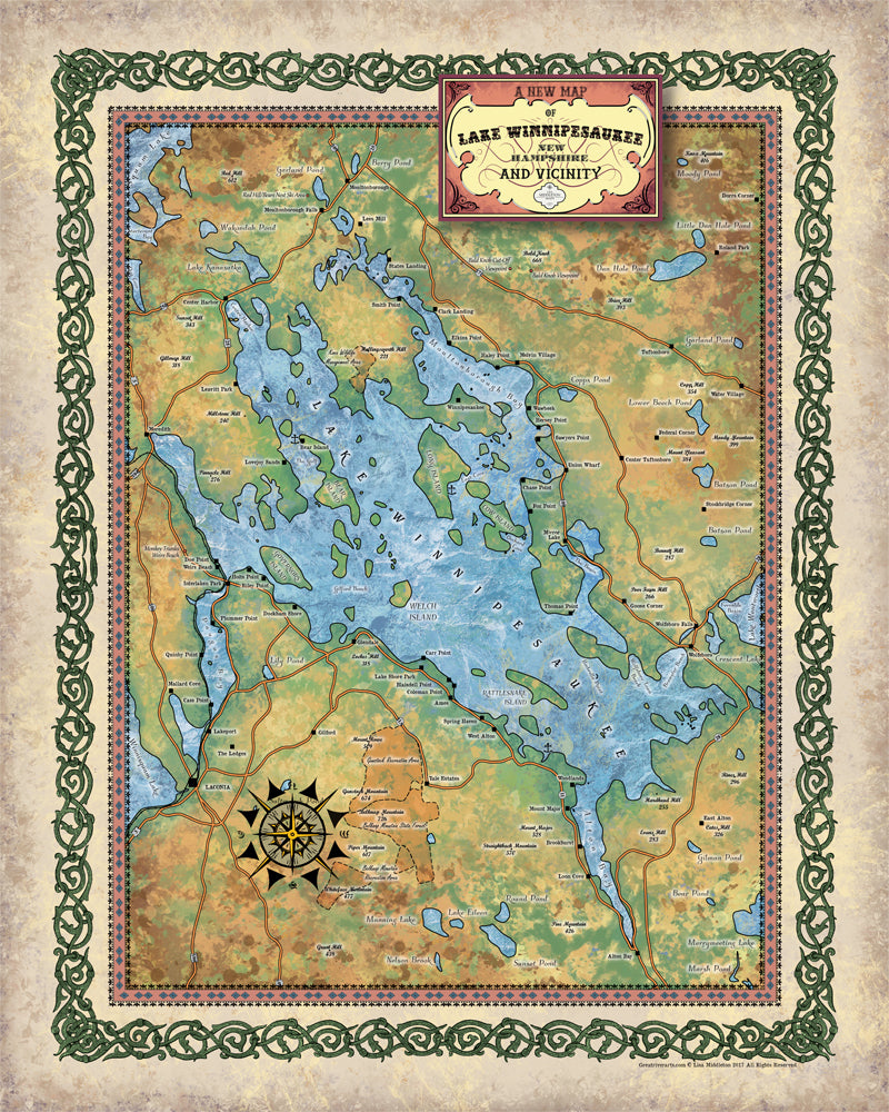 Lake Winnipesaukee, Lake Winnipesaukee map, Lake Winnipesaukee decor, map Lake Winnipesaukee, lake life, lake art, Lake Winnipesaukee NH