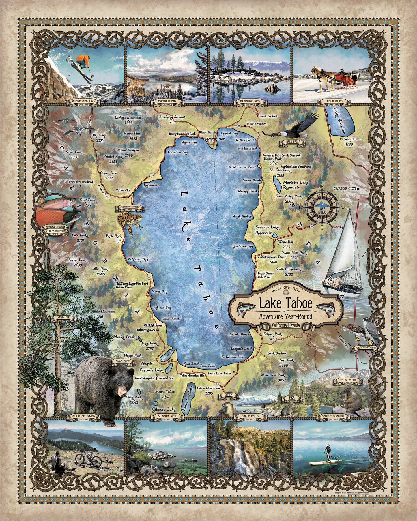 Lake Tahoe, lake tahoe art, lake tohoe print, lake tahoe map, lake tahoe wall art, poster, lake tahoe nv, map lake tahoe, art lake tahoe, NV