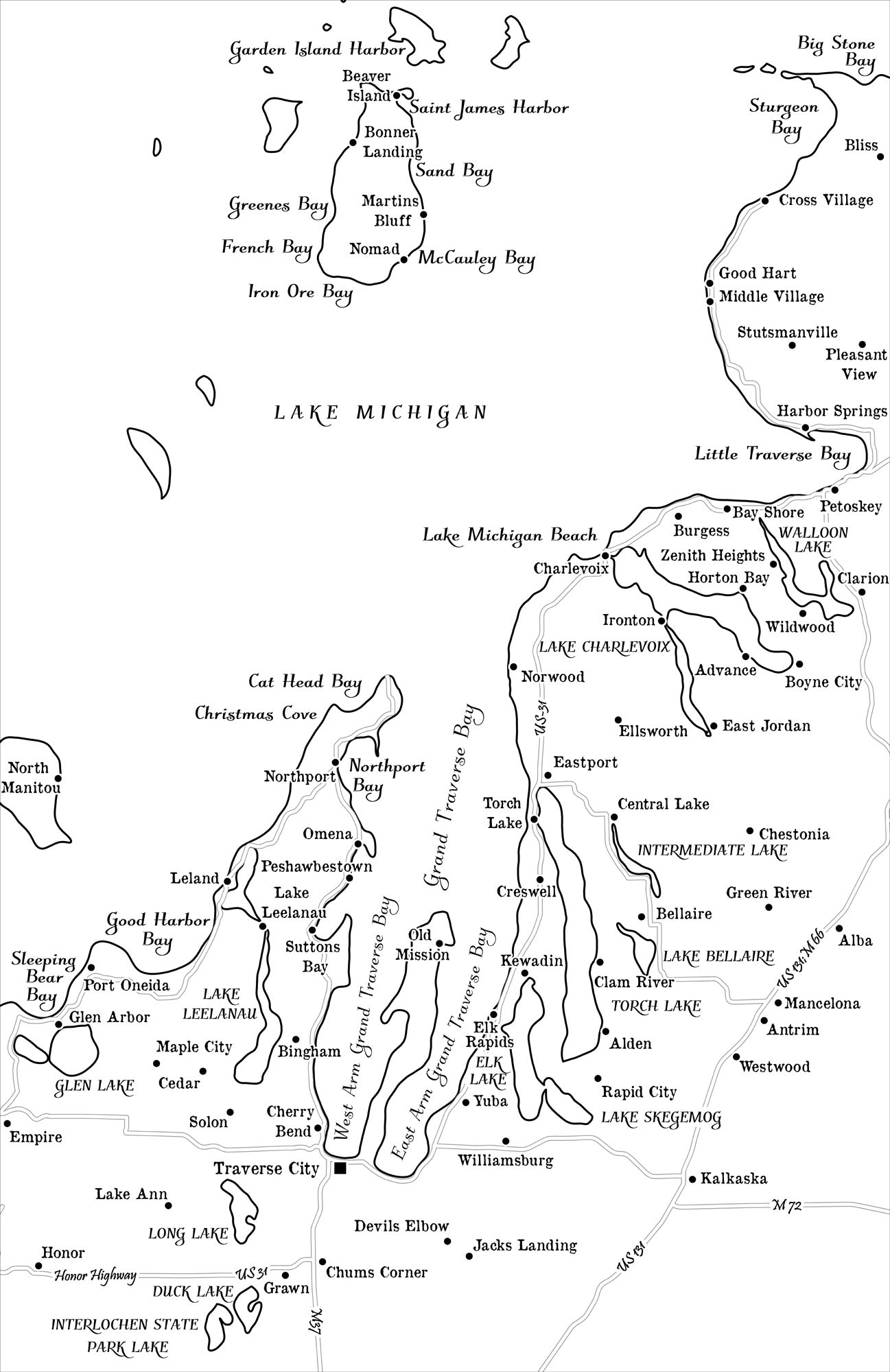 Petoski Lakes, Beaver Island, and Traverse Bay Michigan