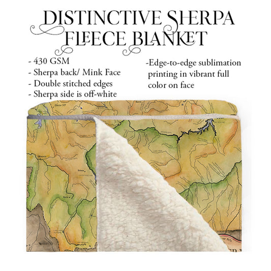 Great River Arts Rivers Historic Montana Map Sherpa Fleece Blanket Double Stitched Edges Cozy Luxury Fluffy Super Soft 430 GSM Polyester - Sherpa/ Silky/ Polar Fleece Throw Blanket
