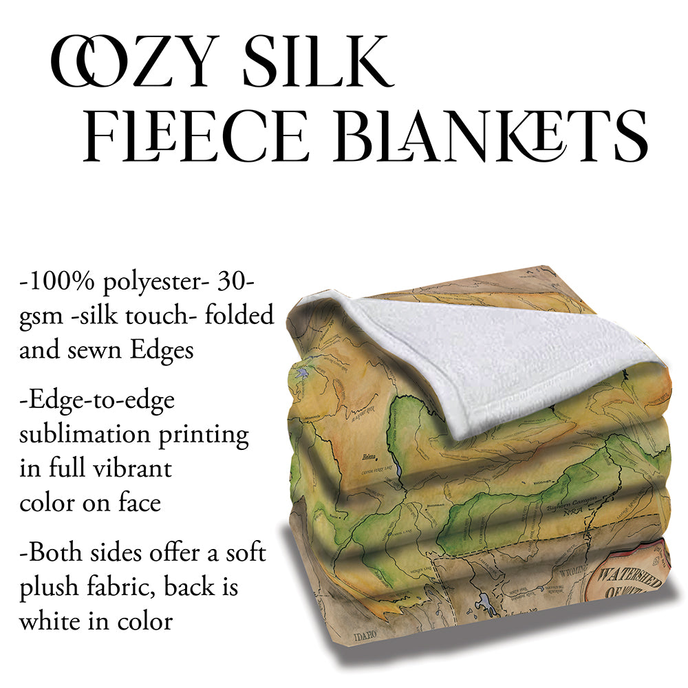Great River Arts Rivers Historic Montana Map Sherpa Fleece Blanket Double Stitched Edges Cozy Luxury Fluffy Super Soft 430 GSM Polyester - Sherpa/ Silky/ Polar Fleece Throw Blanket