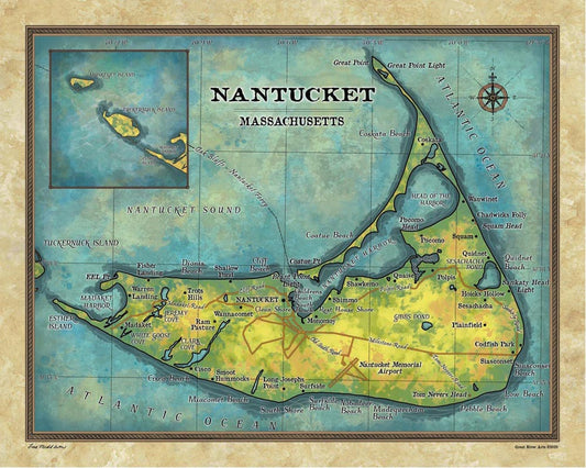 Martha’s Vineyard Massachusetts Vintage Map Art Poster Print Vintage Style Inspirational Wall Art Poster For Home Decor Office Bedroom Canvas Classroom Decor & Great Travel Gift