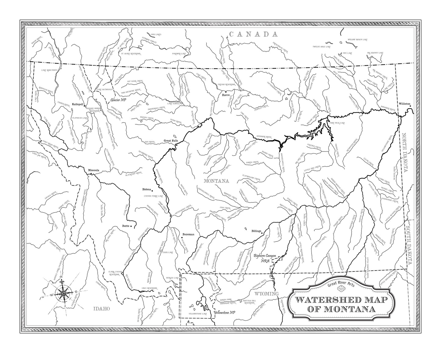 278-Custom map of Montana waterways