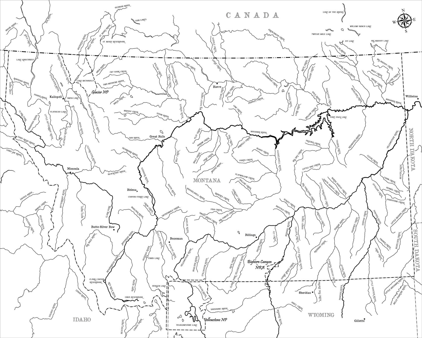 278-Custom map of Montana waterways