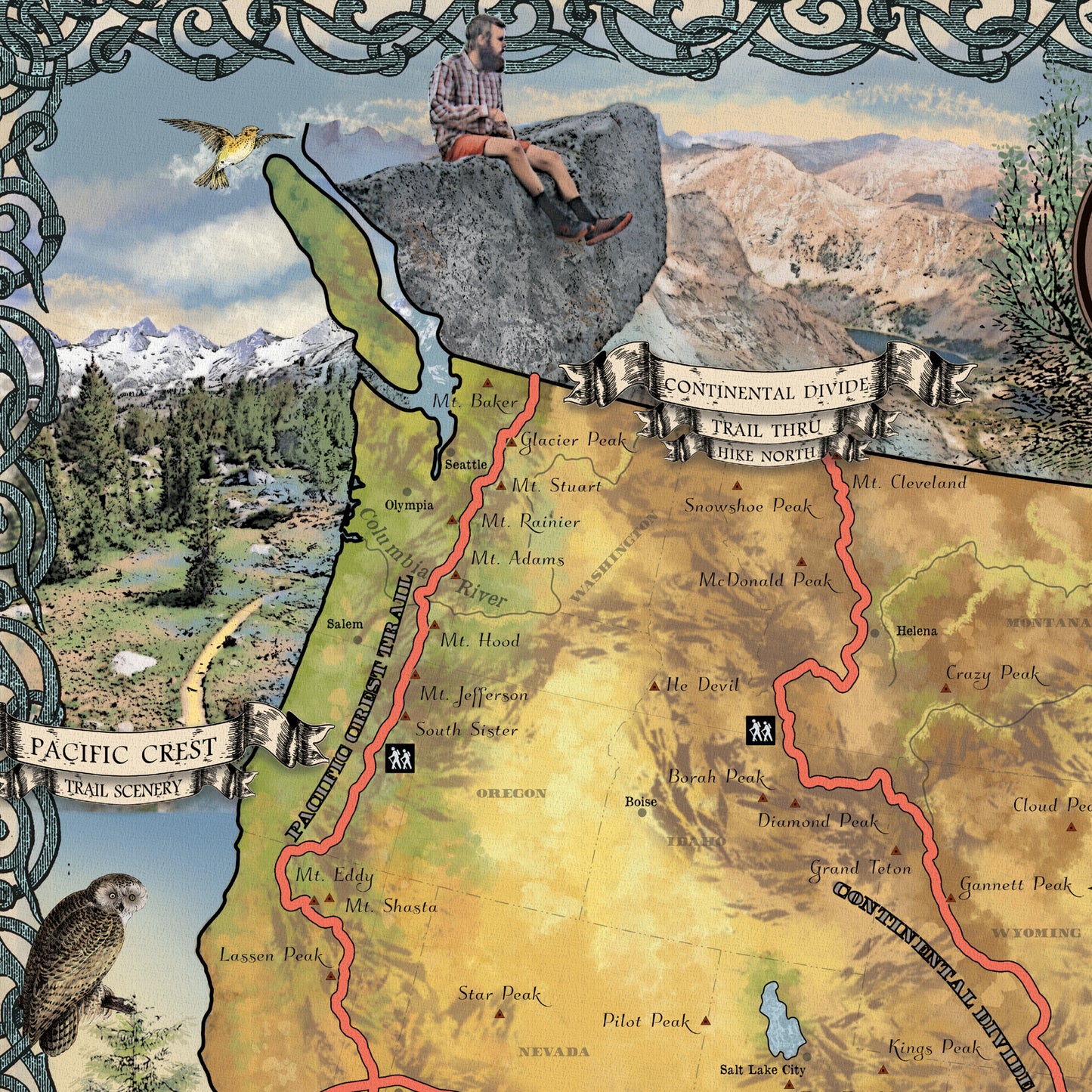 Hiker gift, hiking map, hiking maps, maps hiking, hiking gift, Appalachian trail, AT map, Appalachian trail gift, pacific crest trail, PCT