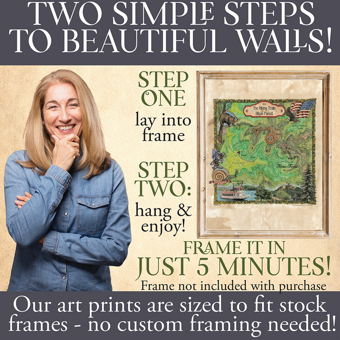 168 Hiking trails of Hixon Forest LaCrosse WI winnebago lake,lake superior,antique map,Hand Painted map,Great River Arts,map art by Lisa Mid