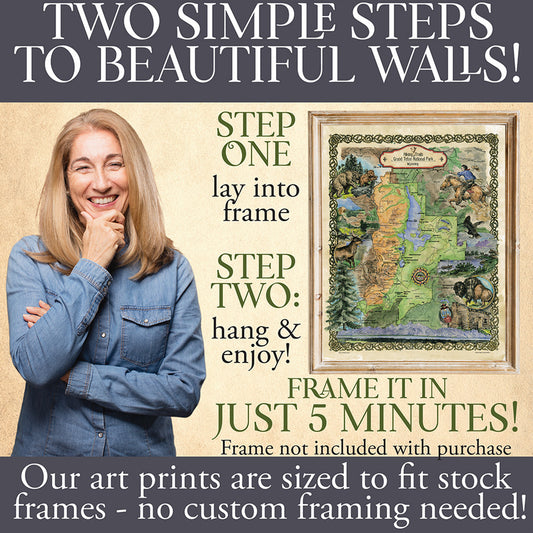 Teton, Grand Teton, Grand Teton map, wyoming, wyoming map, hiker gift, horse, national park, yellowstone, jackson hole, travel gift, map art