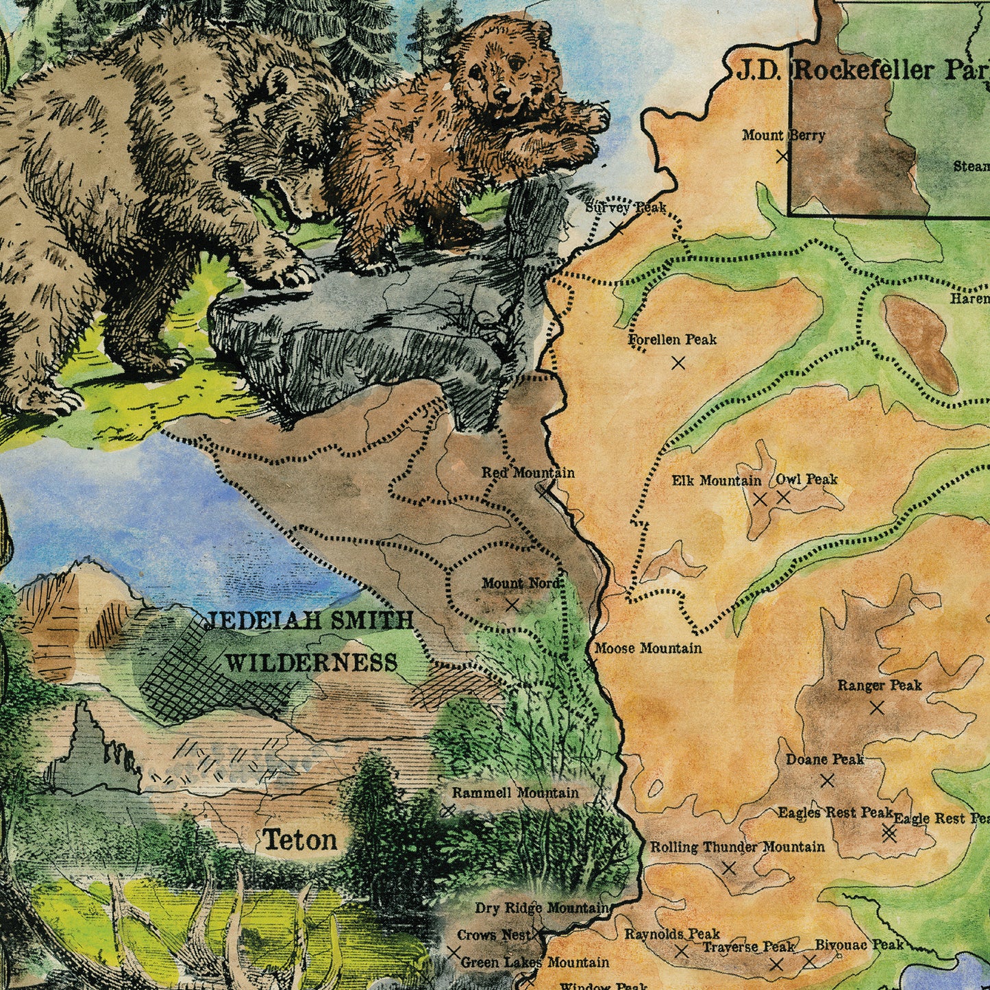 Teton, Grand Teton, Grand Teton map, wyoming, wyoming map, hiker gift, horse, national park, yellowstone, jackson hole, travel gift, map art