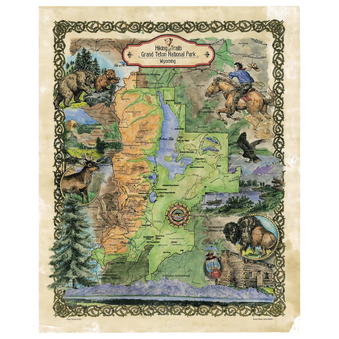 Teton, Grand Teton, Grand Teton map, wyoming, wyoming map, hiker gift, horse, national park, yellowstone, jackson hole, travel gift, map art