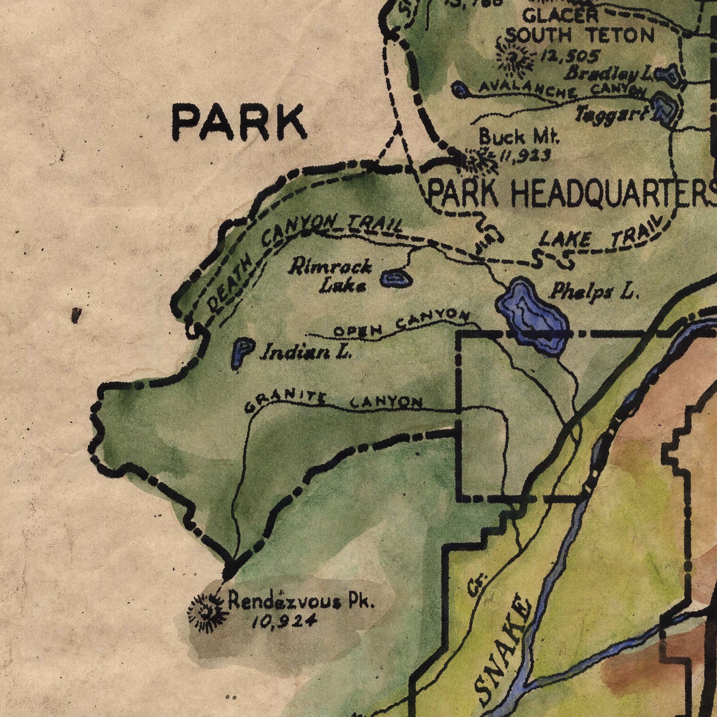 49 Grand Teton National Park 1938 vintage historic antique map poster print by Lisa Middleton