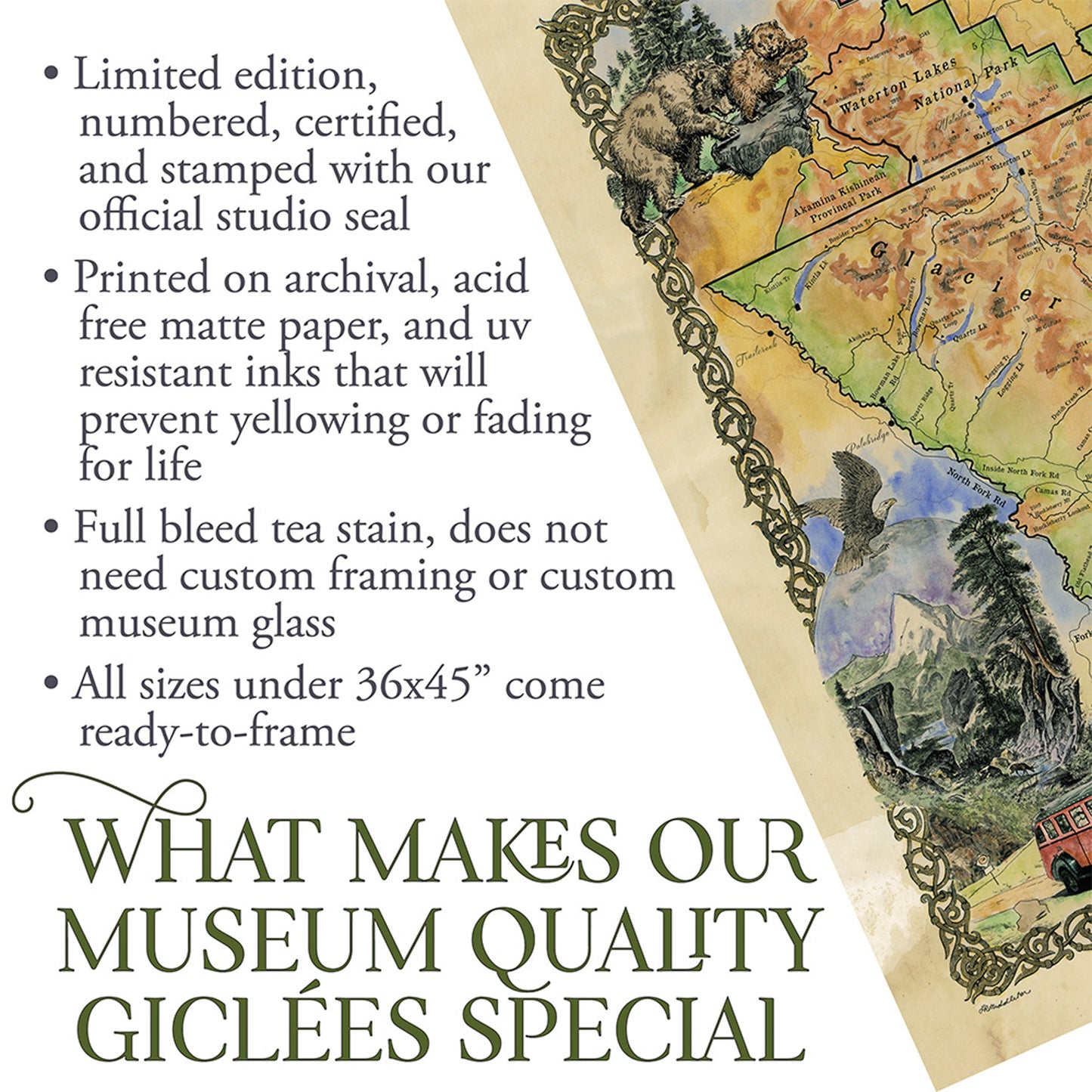 Great River Arts Glacier Hiking Historic Map Reproduction Artwork Wall Art Print Vintage
