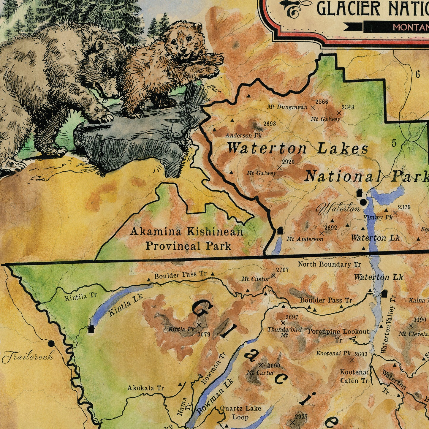 Great River Arts Glacier Hiking Historic Map Reproduction Artwork Wall Art Print Vintage