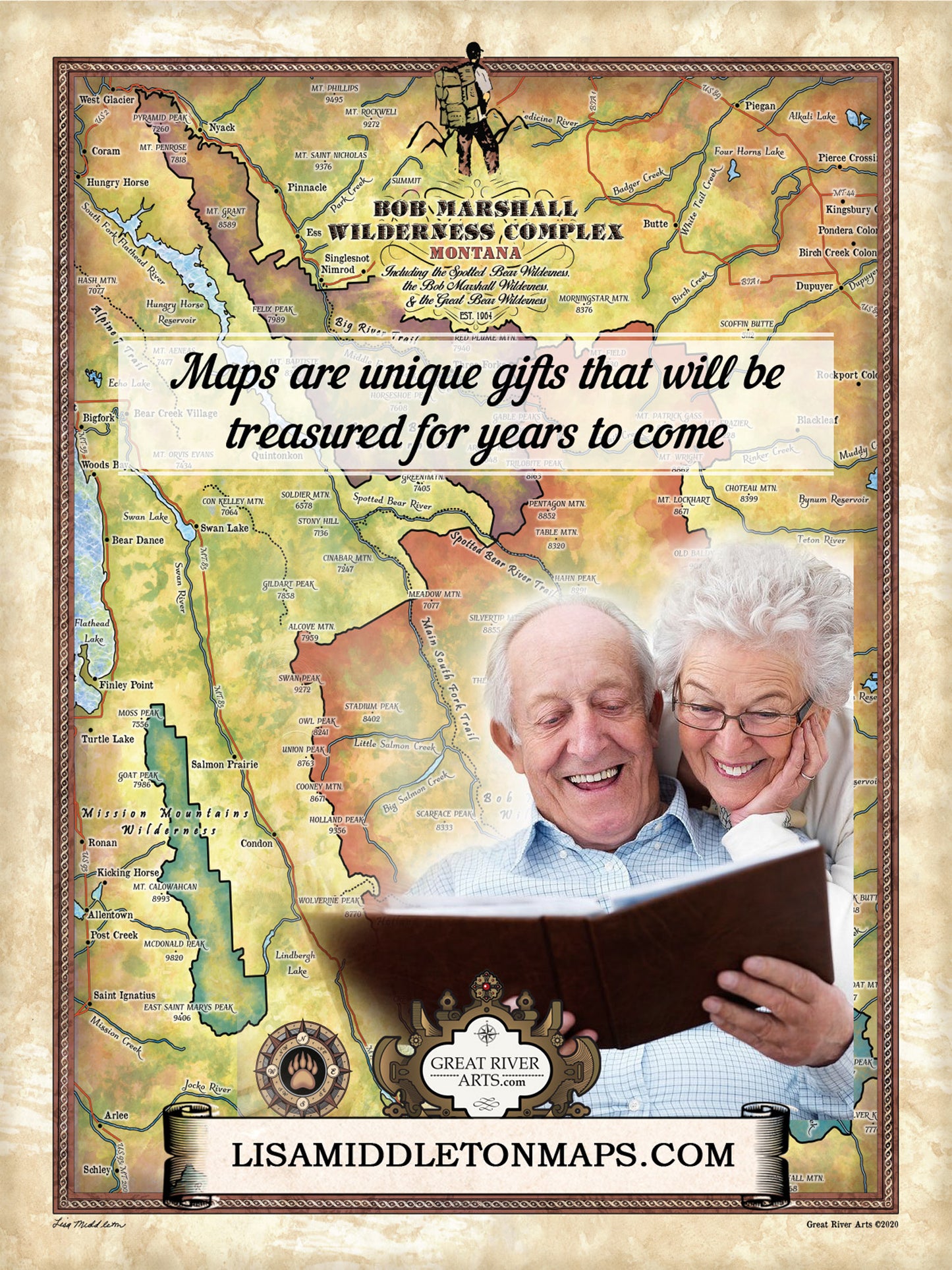 Montana map, montana hiking, Bob Marshall Wilderness, The Bob map, backpacker gift, Montana gift, hiker gift,