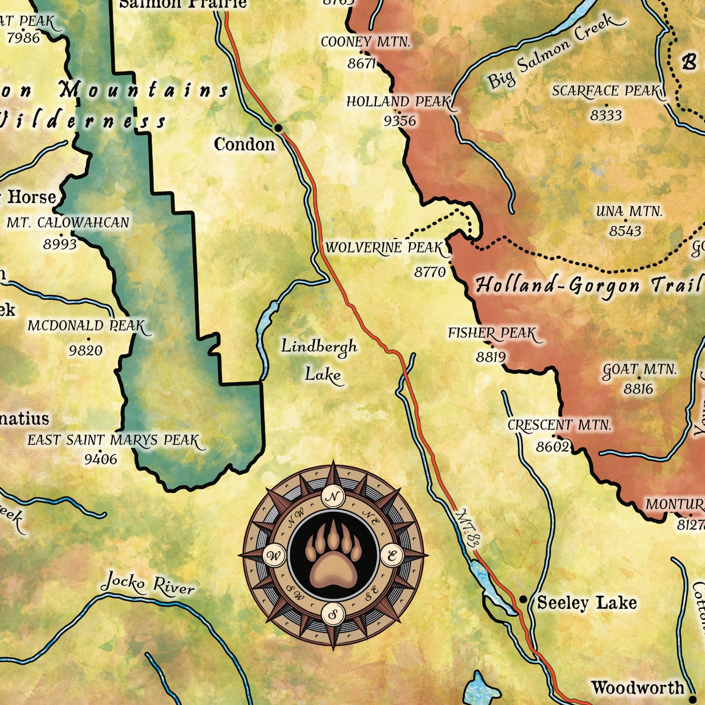 Montana map, montana hiking, Bob Marshall Wilderness, The Bob map, backpacker gift, Montana gift, hiker gift,