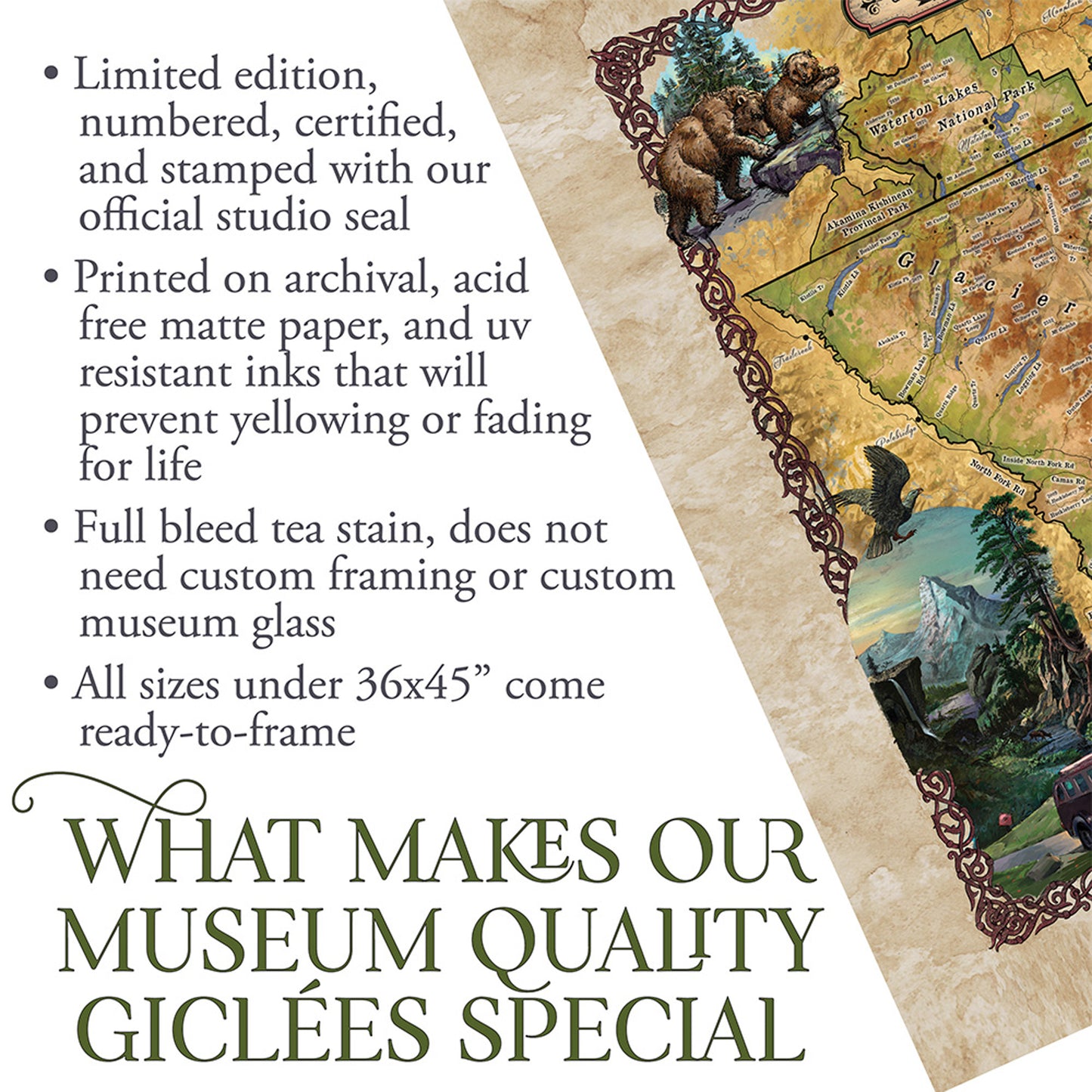 Great River Arts Glacier Hiking Digitally Painted Historic Map Reproduction Artwork Wall Art Print Vintage