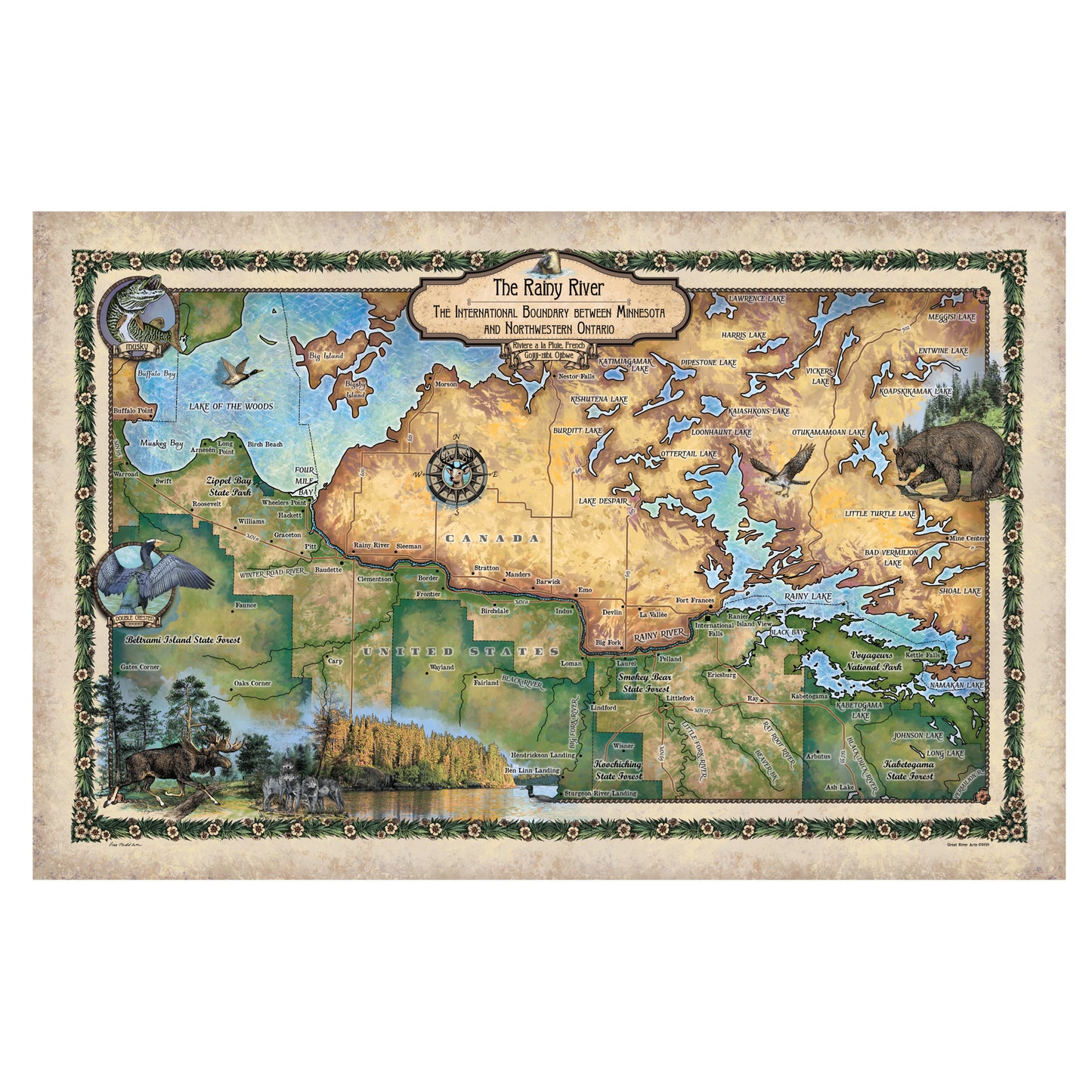 Rainy River Square Historic Map Reproduction Artwork Wall Art Print Vintage