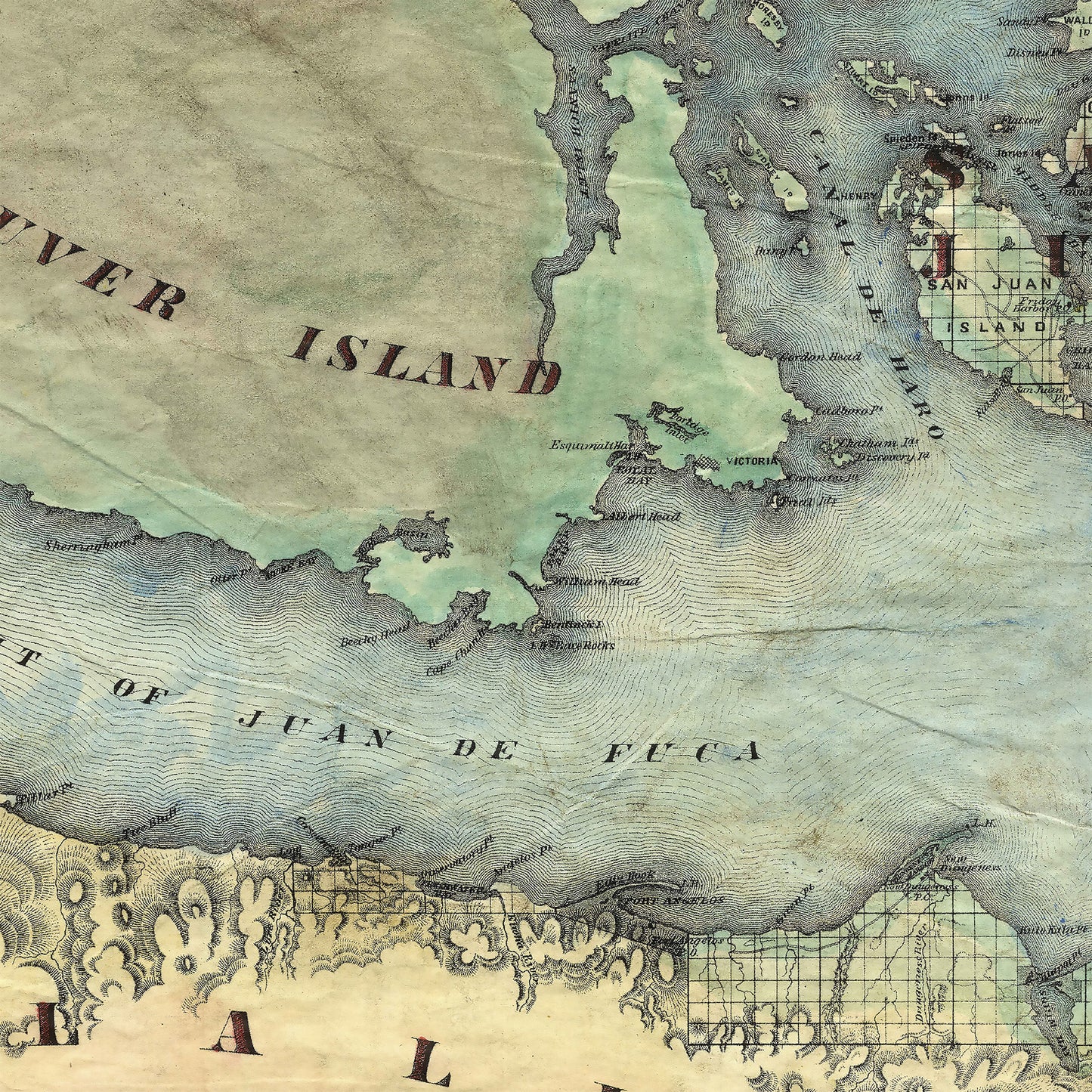 Great River Arts Puget Sound Historic Map Reproduction Artwork Wall Art Print Vintage