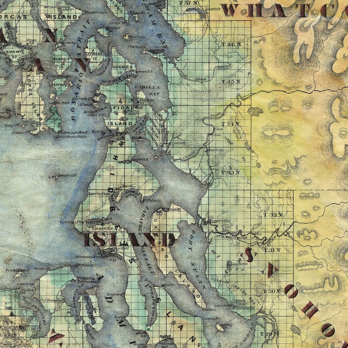 Great River Arts Puget Sound Historic Map Reproduction Artwork Wall Art Print Vintage