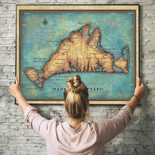 Martha’s Vineyard Massachusetts Vintage Map Art Poster Print Vintage Style Inspirational Wall Art Poster For Home Decor Office Bedroom Canvas Classroom Decor & Great Travel Gift