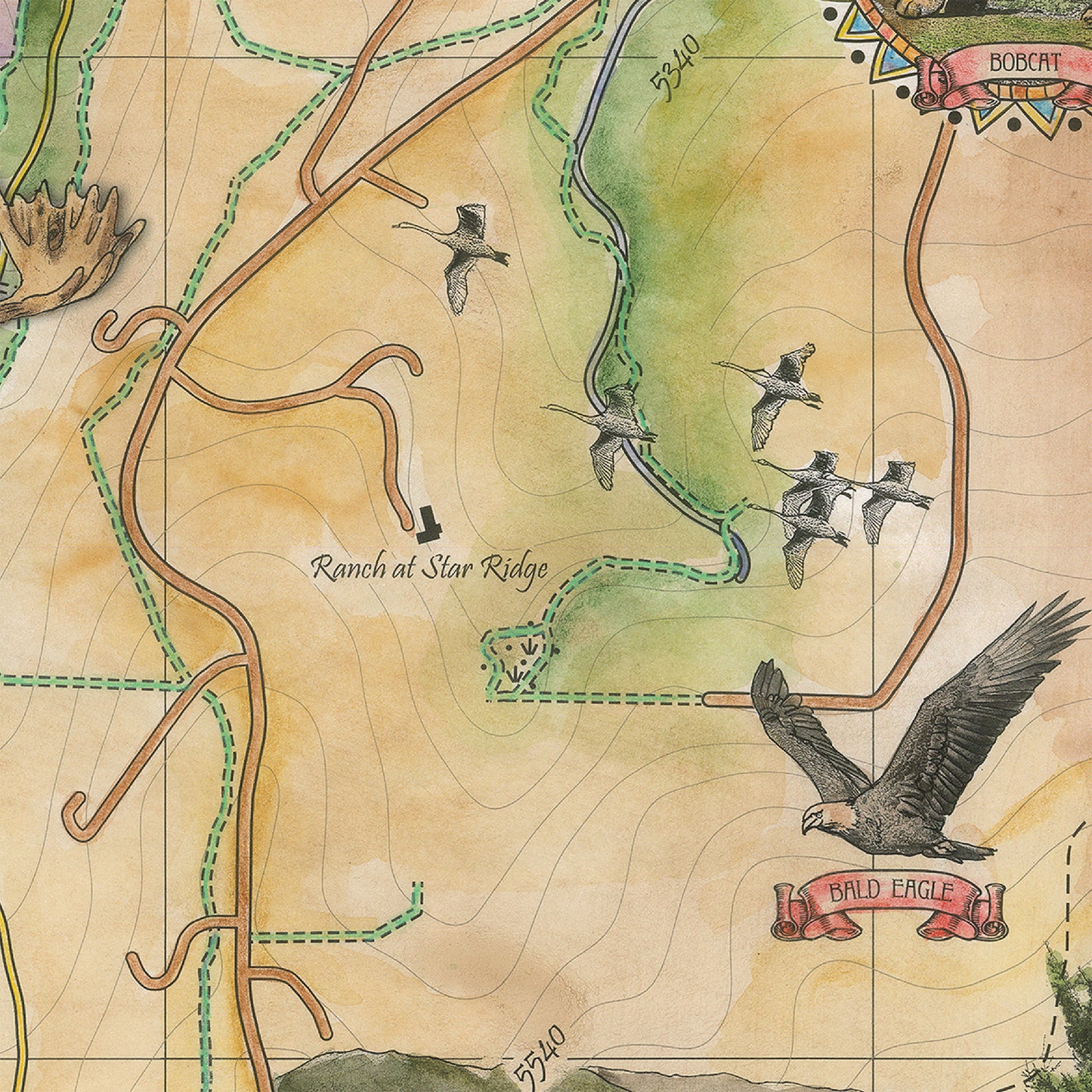 Great River Arts Hiking Trails of Eagle Rock Historic Map Reproduction Artwork Wall Art Print Vintage