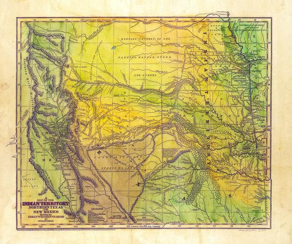 267-Indian Territories 1844 vintage historic antique map poster print by Lisa Middleton