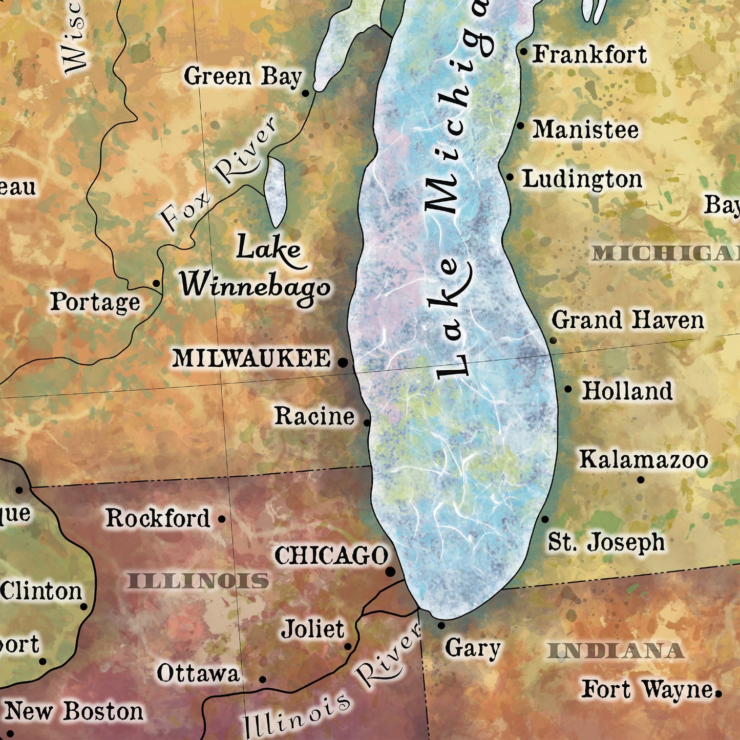 Great lakes map, lake superior, Michigan, Erie, Huron, Canada map, lake art, rustic decor, great lakes decor, cabin art, lake art, wall map