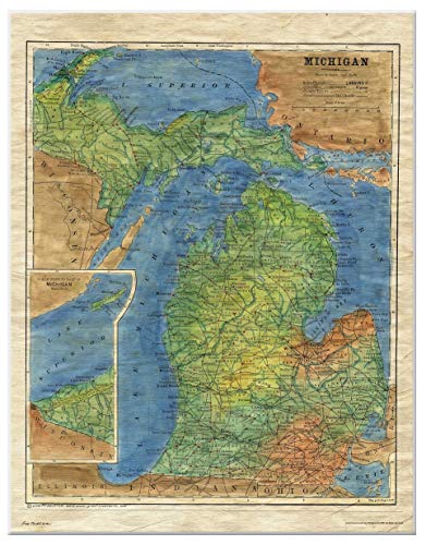 Great River Arts Michigan Historic Map Reproduction Artwork Wall Art Print Vintage