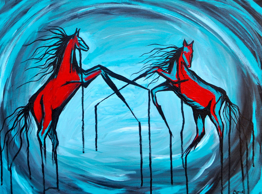 Duel Horses Art Of Lauren Monroe Jr Art Painted Print Poster Vintage Style Unique Design Wall Decor For Home Office Dorm Classroom & Gift