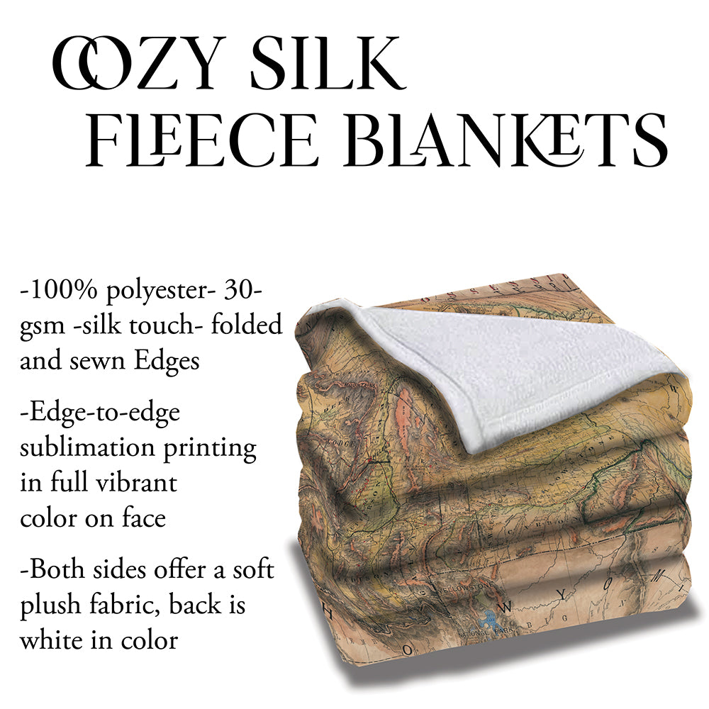 Montana Rail Roads Old Montana Map Blanket Double Stitched Edges Cozy Luxury Fluffy Super Soft 430 GSM Polyester Throw Blanket