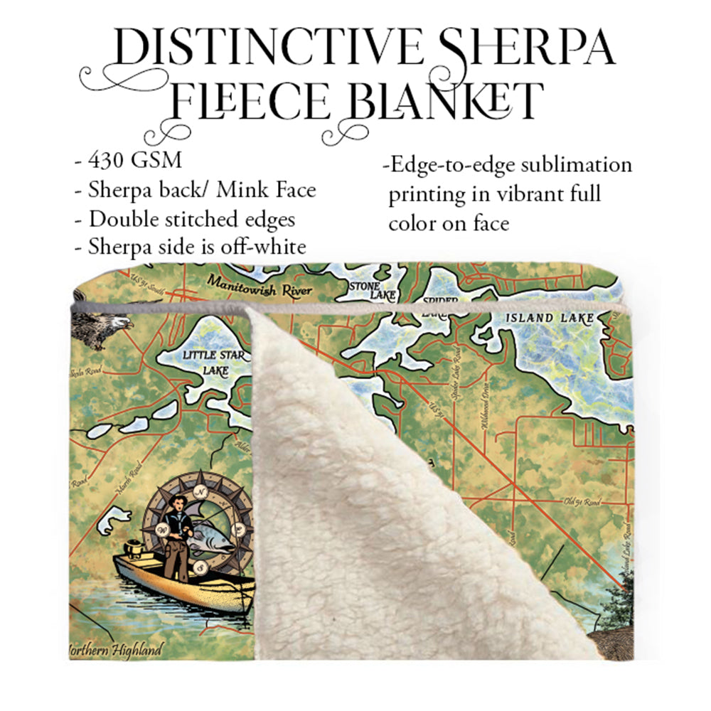 Manitowish Waters Wisconsin Sherpa Fleece Blanket Double Stitched Edges Cozy Luxury Fluffy Super Soft 430 GSM Polyester Throw Blanket