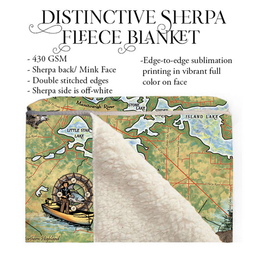 Manitowish Waters Wisconsin Sherpa Fleece Blanket Double Stitched Edges Cozy Luxury Fluffy Super Soft 430 GSM Polyester Throw Blanket
