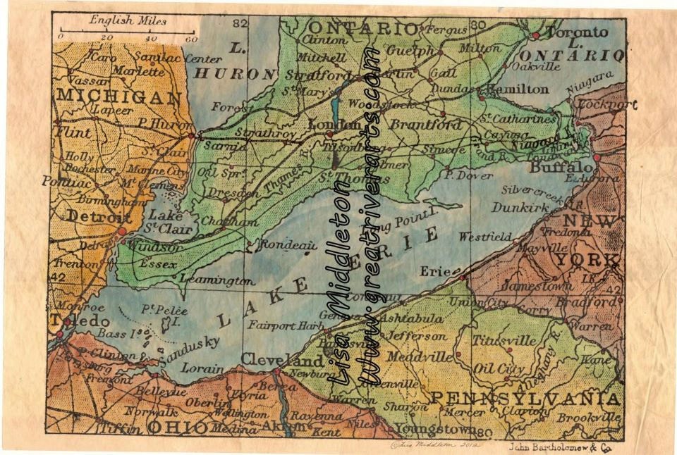 66 Lake Erie,Ohio 1906 Great River Arts,Map Art,Hand Painted Map,Vintage Map,Historical Map,Antique Map,Vintage,Antique,Maps by Lisa Middlet