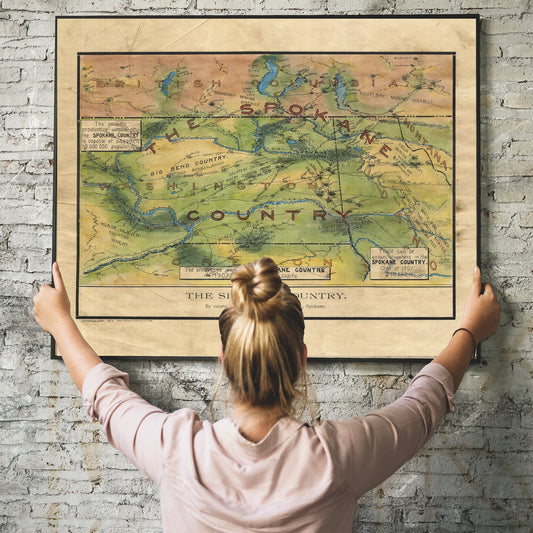 117 Spokane Country 11x14" UV resistant map print restored and painted by Lisa Middleton