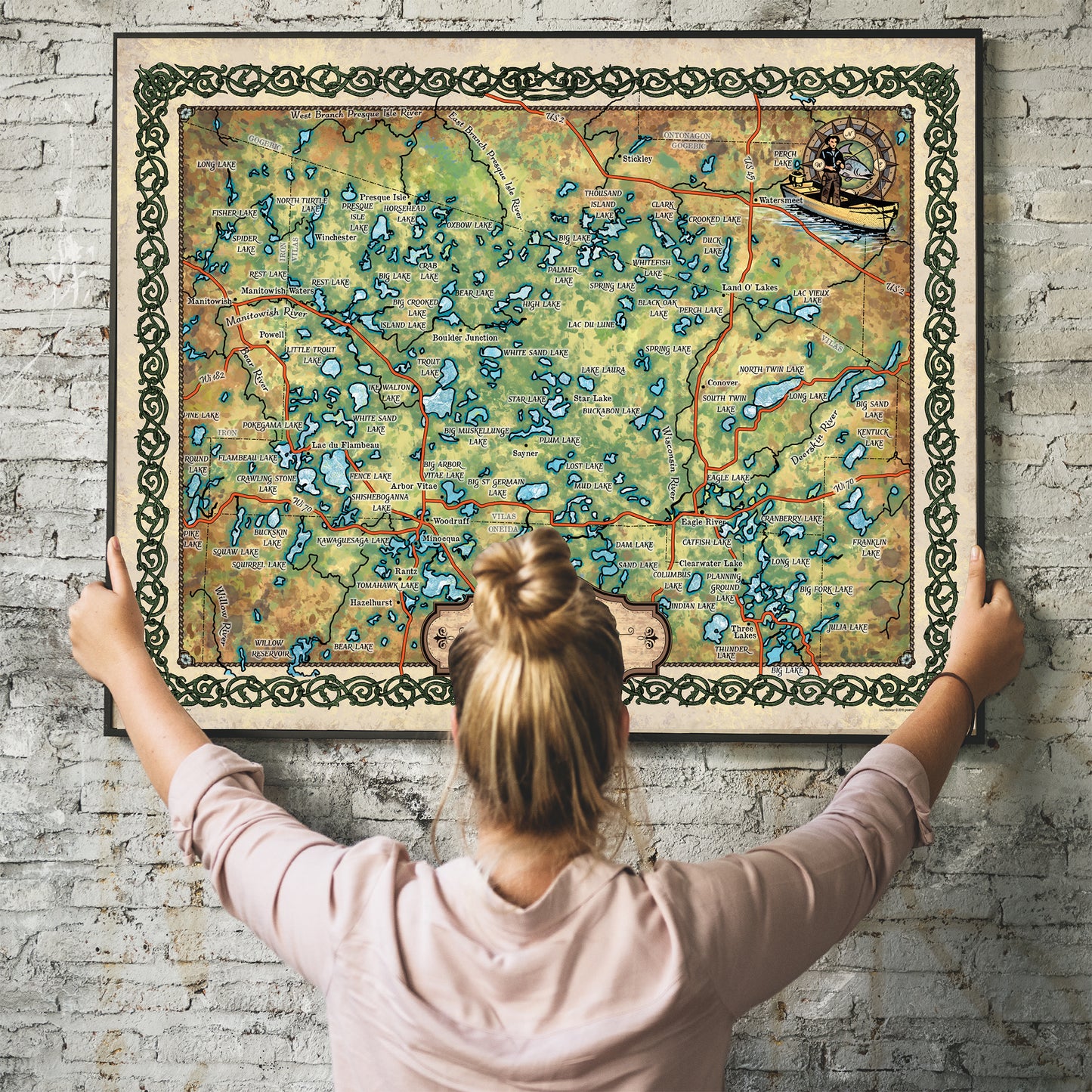 Great River Arts Lakes of Vilas County Historic Map Reproduction Artwork Wall Art Print Vintage