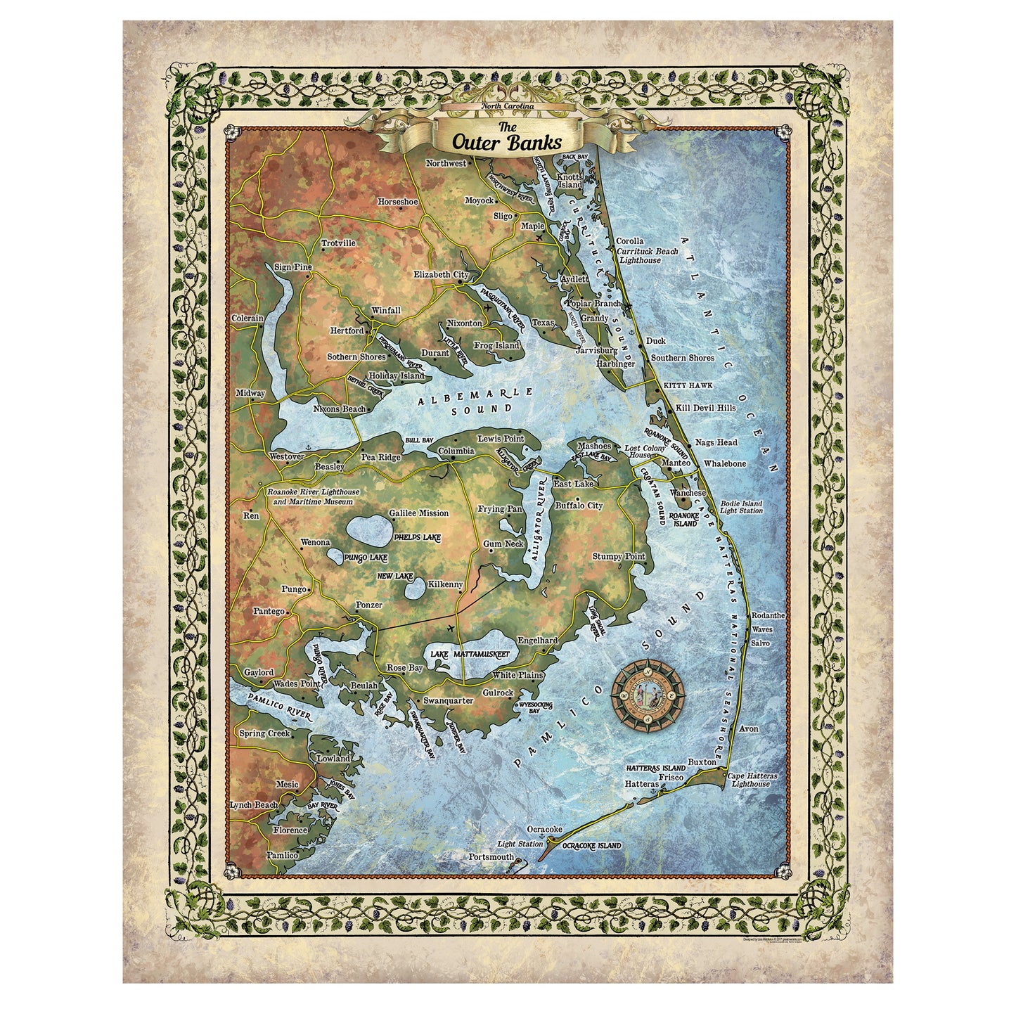Great River Arts Outer Banks New No Illustrations Historic Map Reproduction Artwork Wall Art Print Vintage
