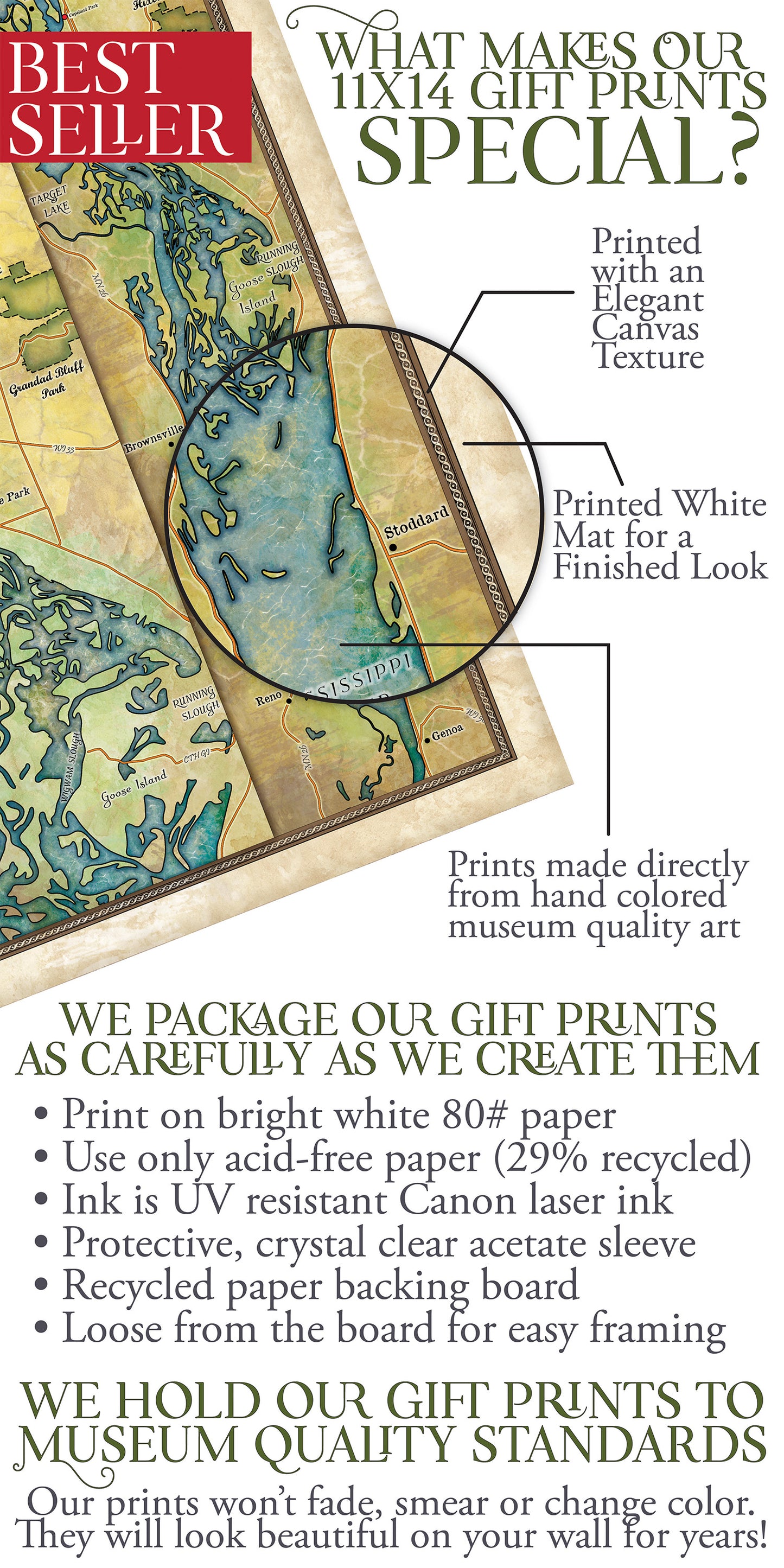 Great River Arts Pool 8 Mississippi River Historic Map Reproduction Artwork Wall Art Print Vintage